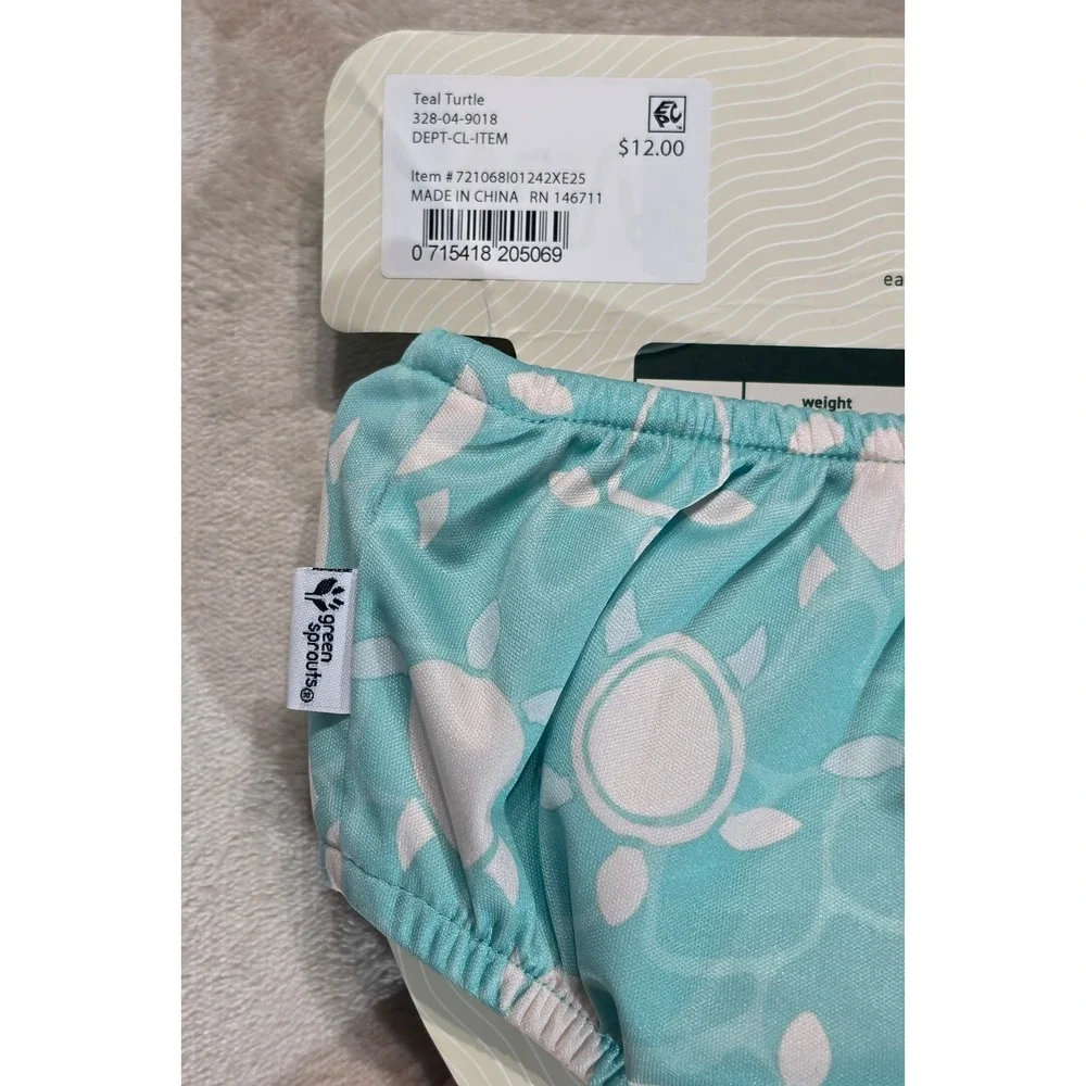 Green Sprouts Teal‎ Turtle Eco Pull-Up Swim Diaper 6 Months UPF 50+ Reusable